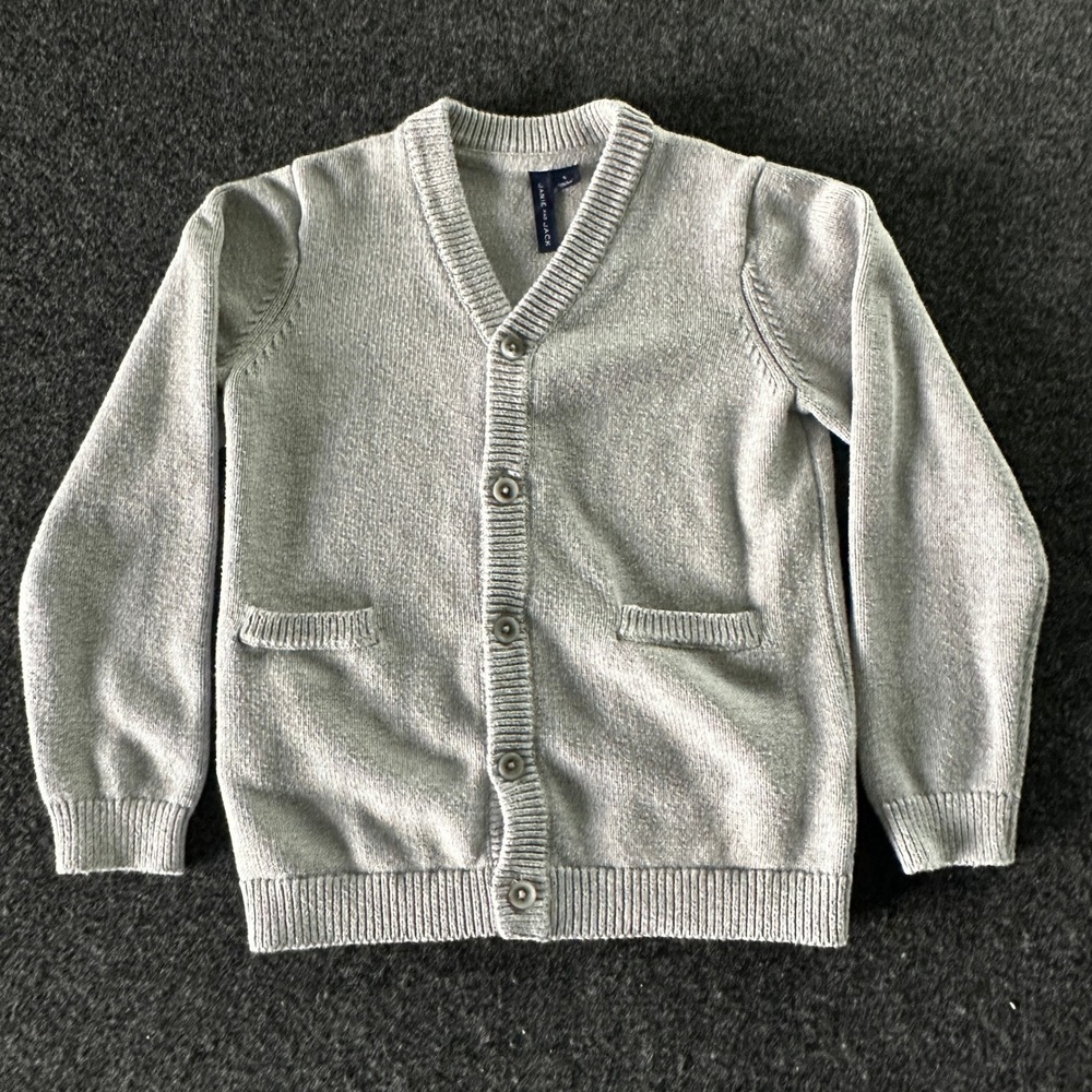 Janie and Jack Boys Heather Gray V-Neck Button Front Cardigan Sweater Size 5